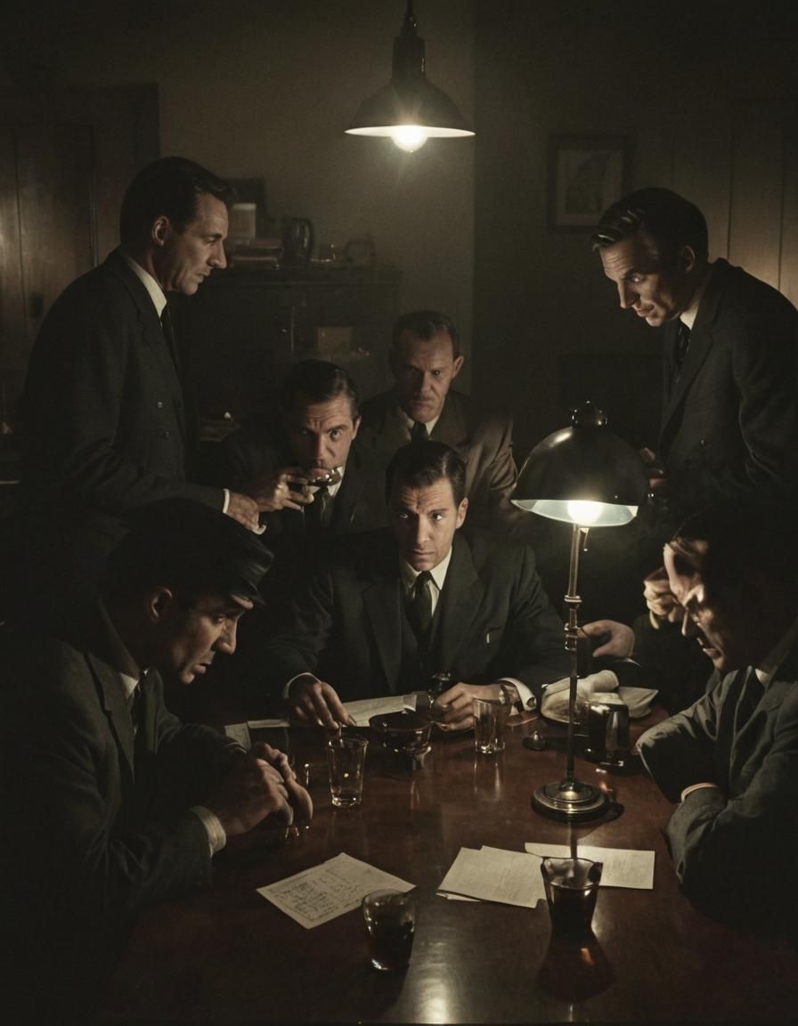 1960s Heist Plan: Cinematic Film Still