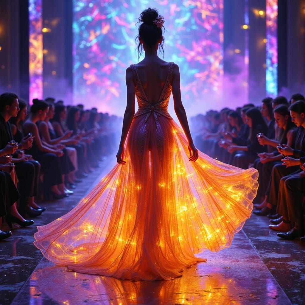 High-Fashion Model on Runway in Dark Fantasy Art Deco Style