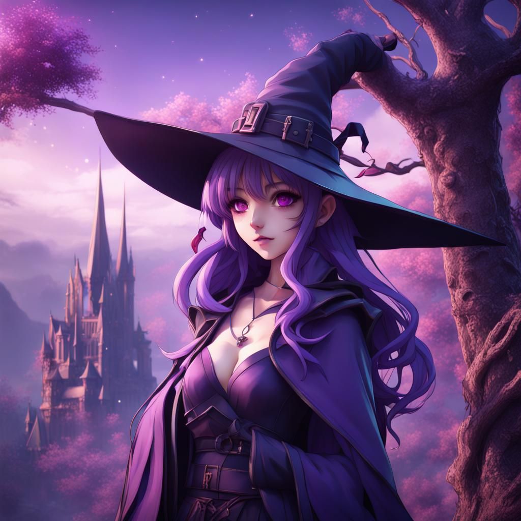 Anime Witch: Dreamy Purple Fantasy Art