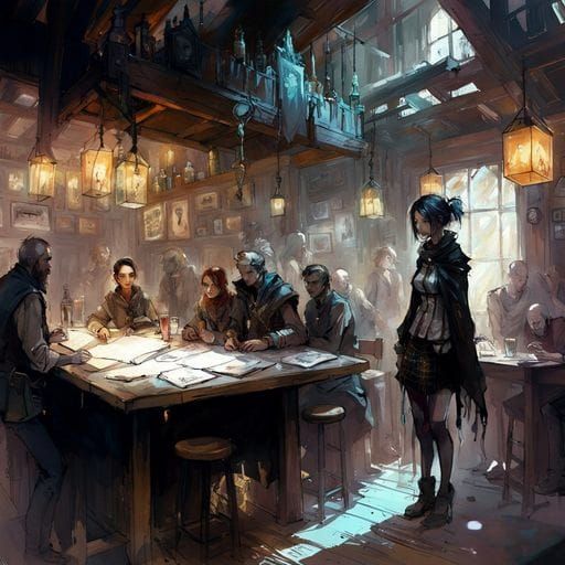 Fantasy Tavern Scene with Adventurer, Digital Painting