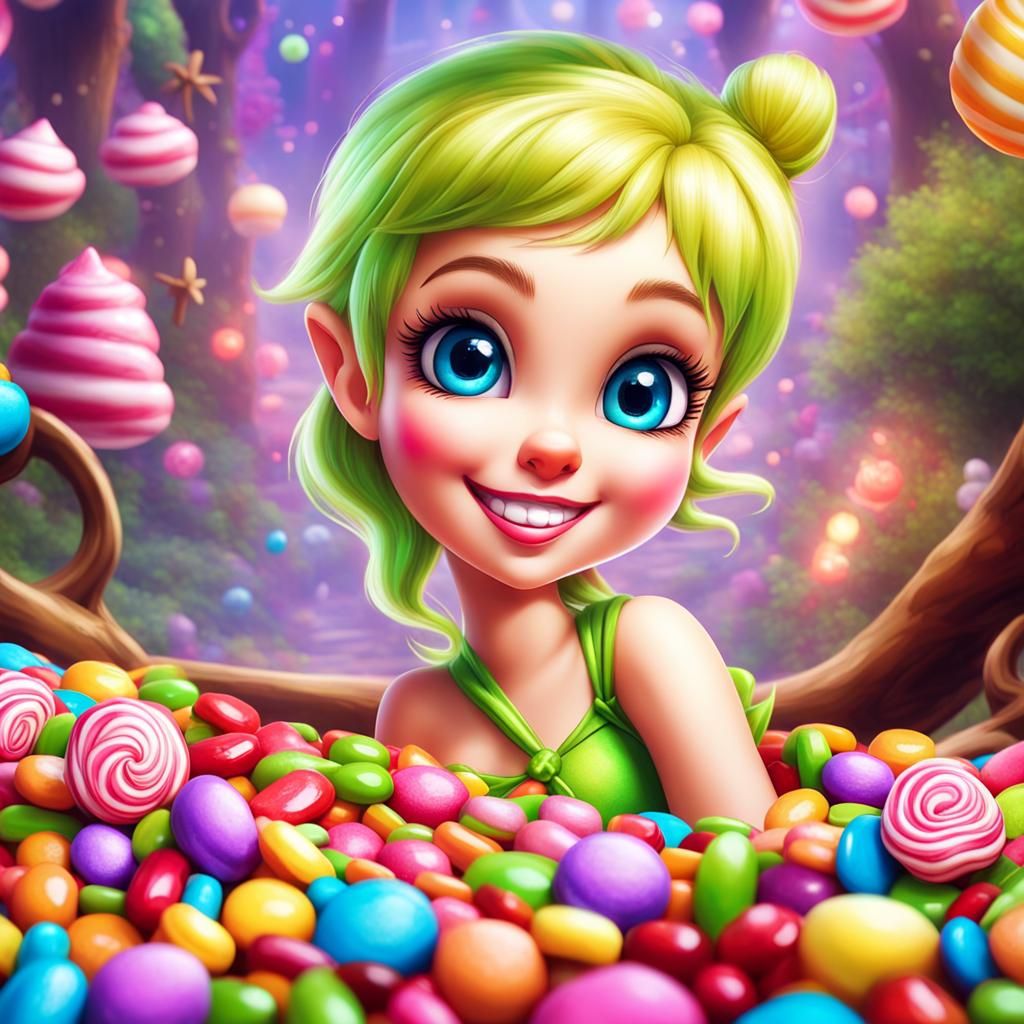 Candy Art Tinkerbell with Cheshire Smile in 8k