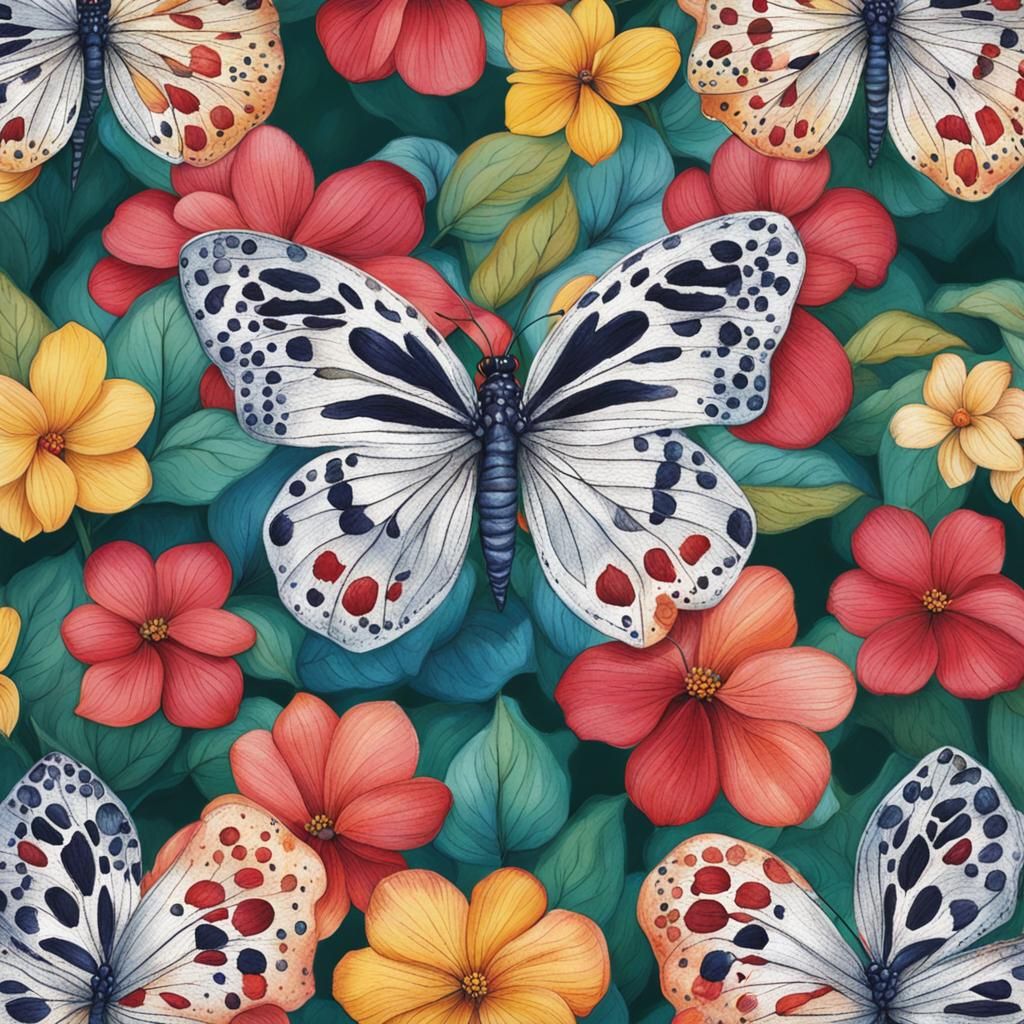 Flower in Paradise with Butterflies