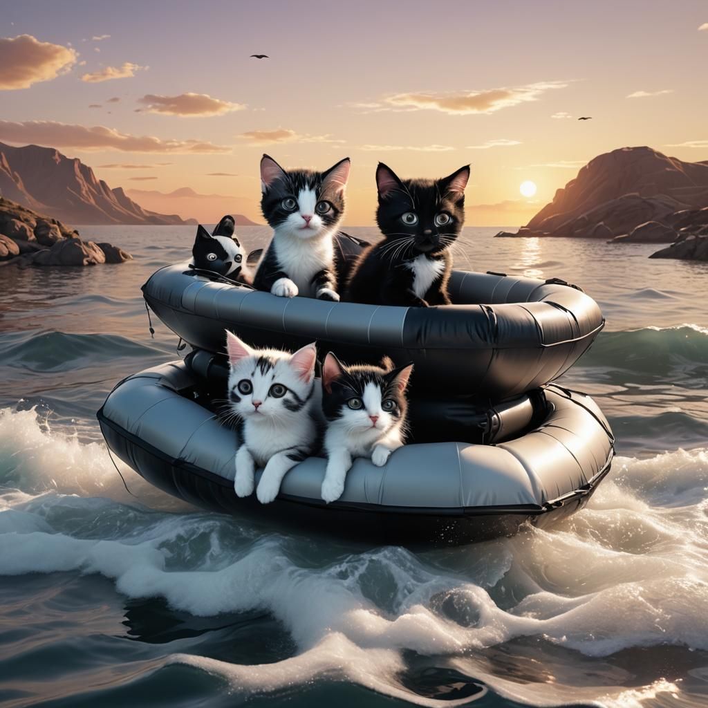 Sunset Rescue: Cute Aliens in a Lifeboat