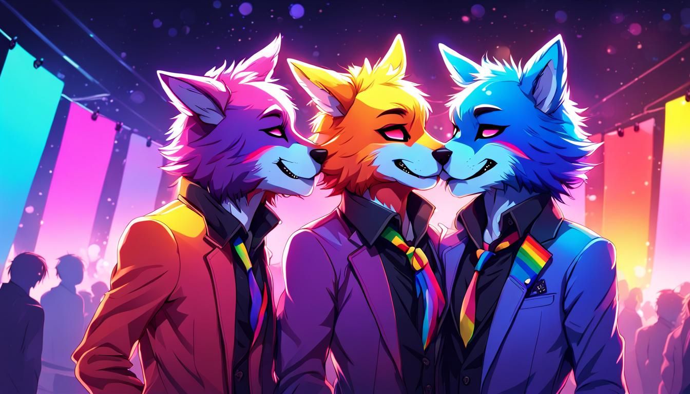 Neon Pride: Furry Kiss in Anime Style