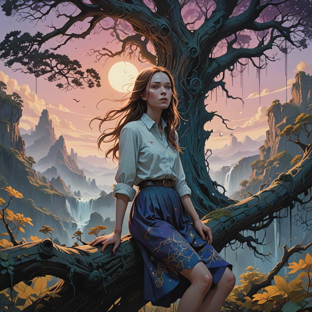 Mystical Young Woman Lost in Forgotten Knowledge