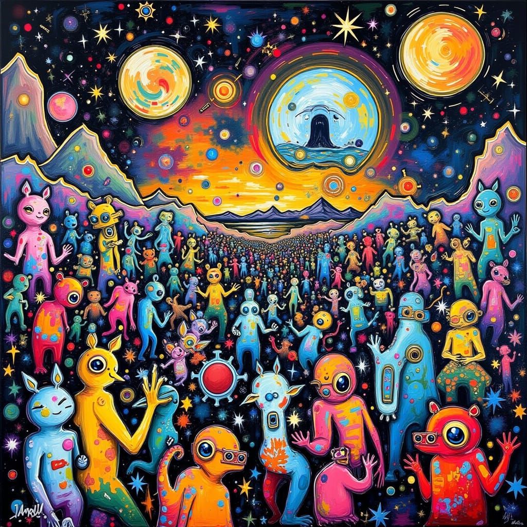 Psychedelic Alien Landscape in Orphism Style