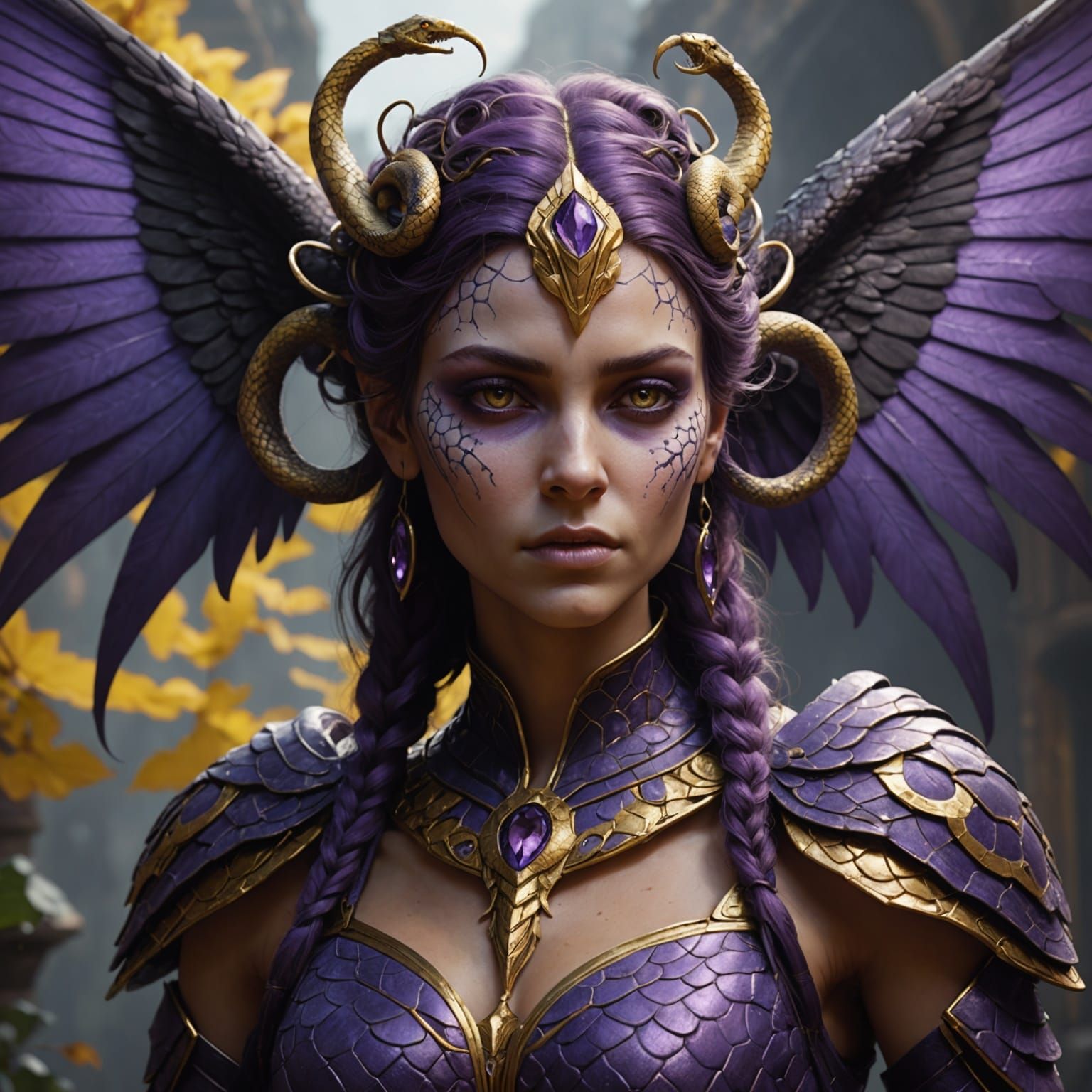 Winged Serpent Queen in Dark Fantasy Style