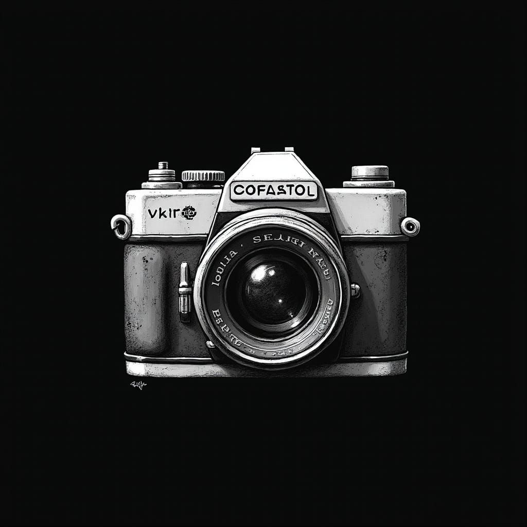 Pencil Camera Sketch Art on Black