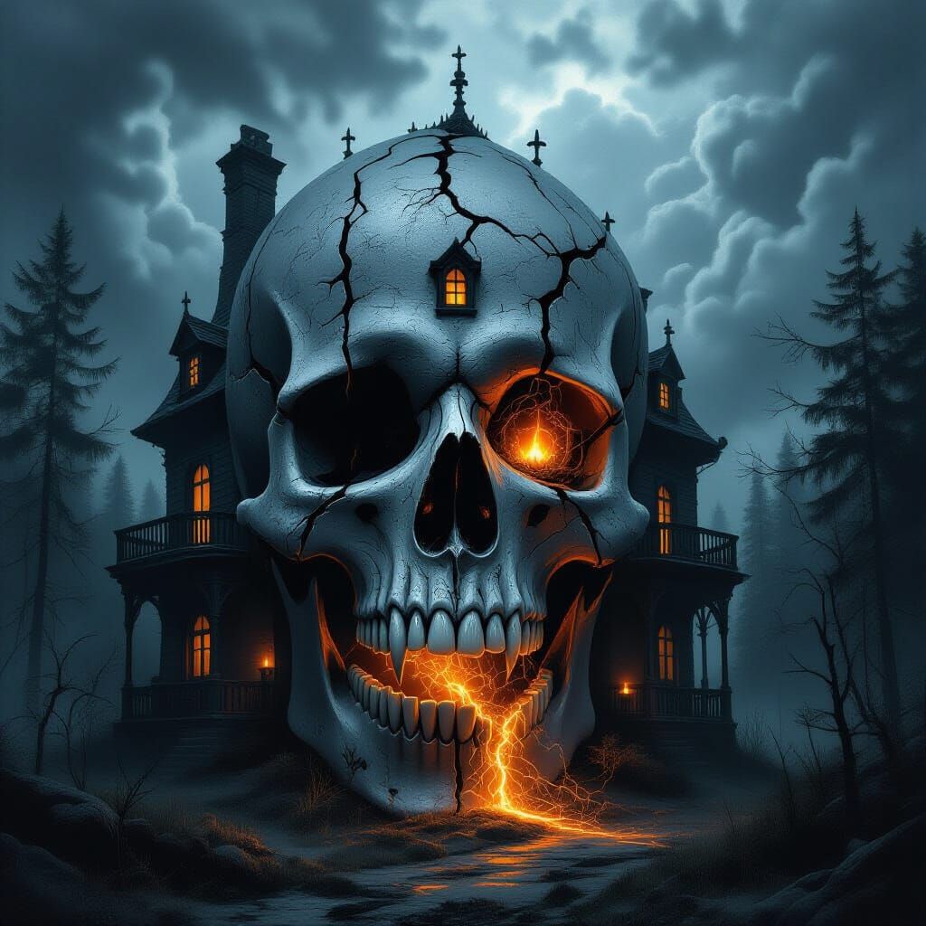 Gothic Vampire Skull House in Dark Forest
