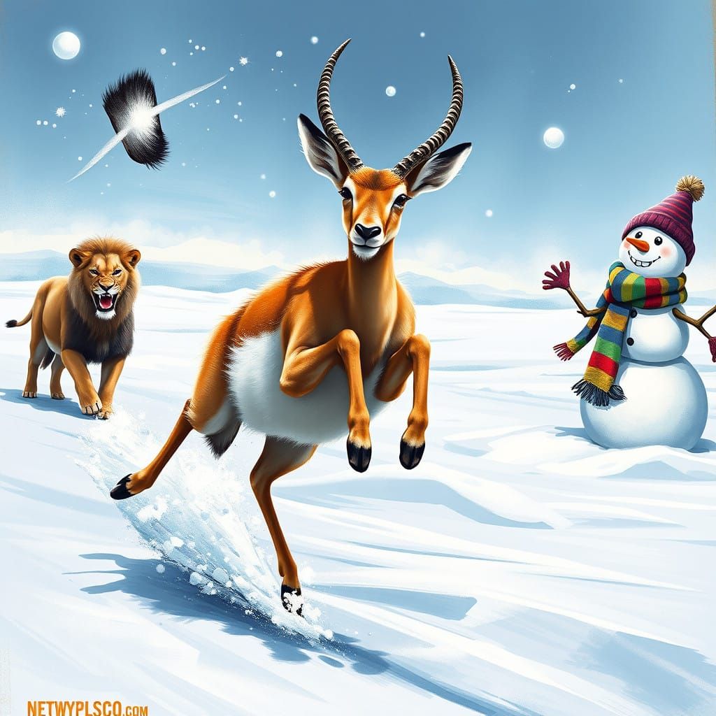 Gazelle Leaps Joyfully Through Winter Wonderland
