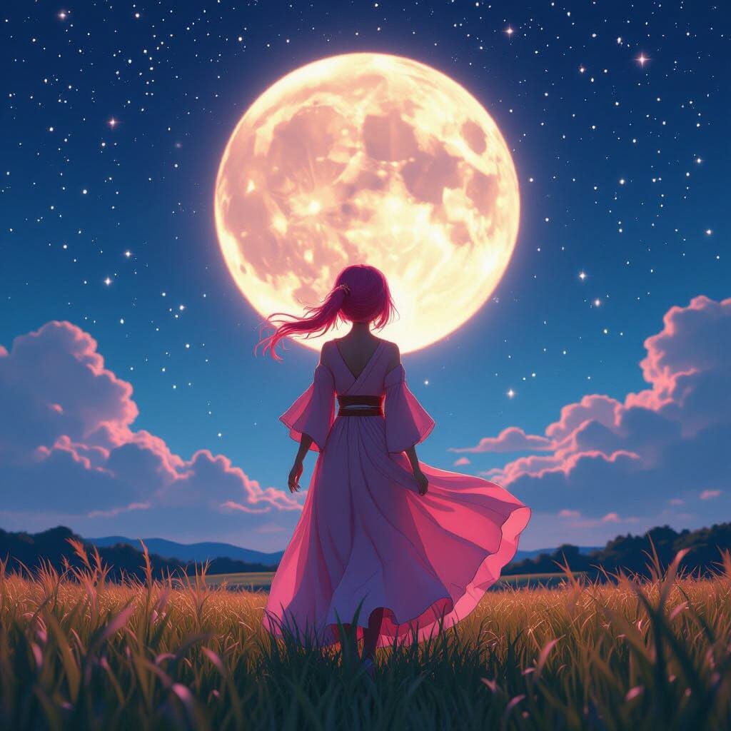 Anya's Pink Hair Under a Starry Night Sky