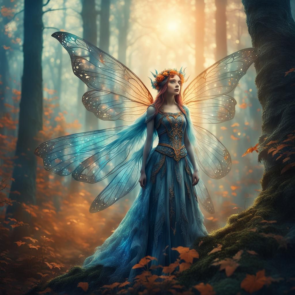 Whimsical Fairy in Mystical Forest: Vintage Ink Painting