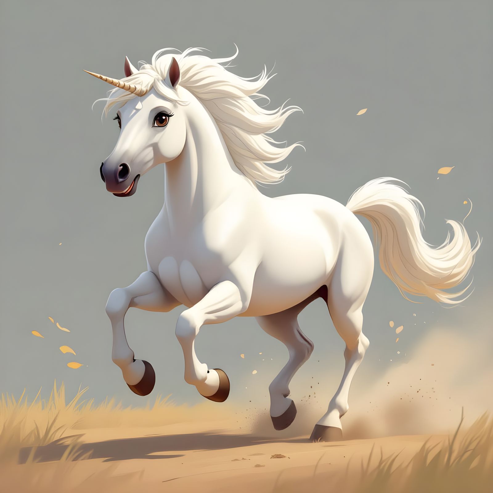 Galloping Cartoon White Stallion in Watercolor Style