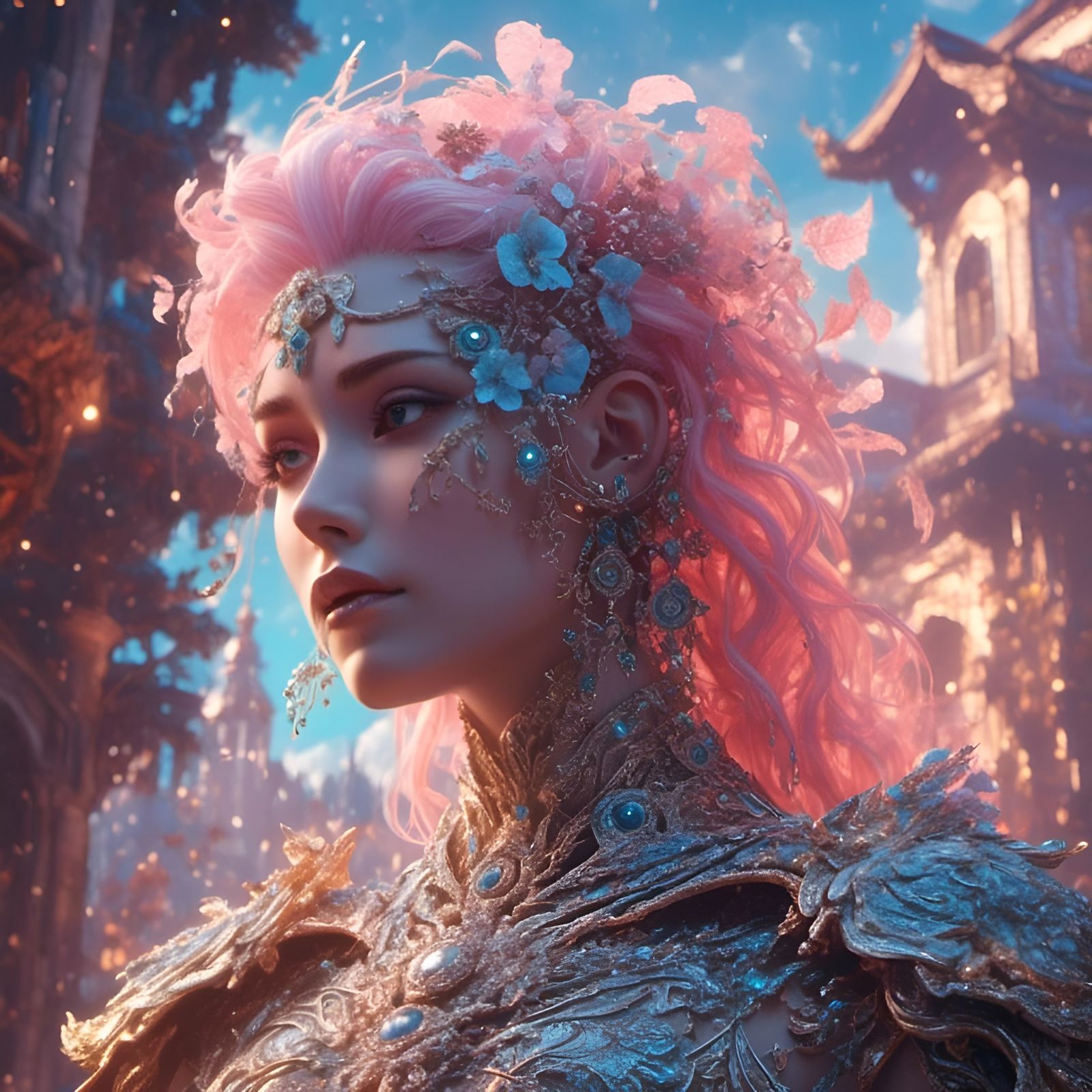 Pastel Vine Portrait in Cosmic Village