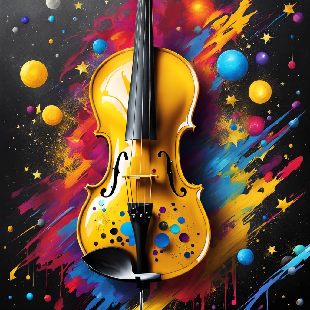 Energetic Violin in Space Graffiti Art
