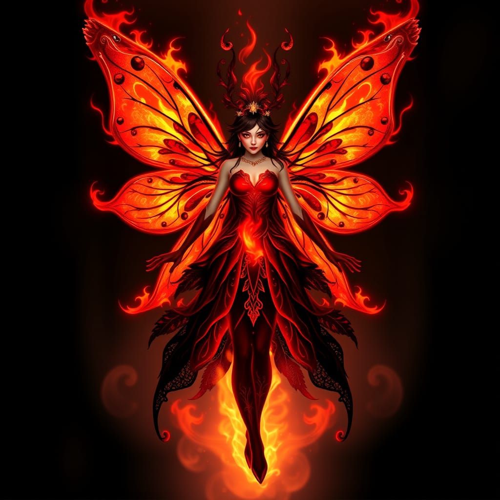 Beautiful Red and Black Fire Fairy Art