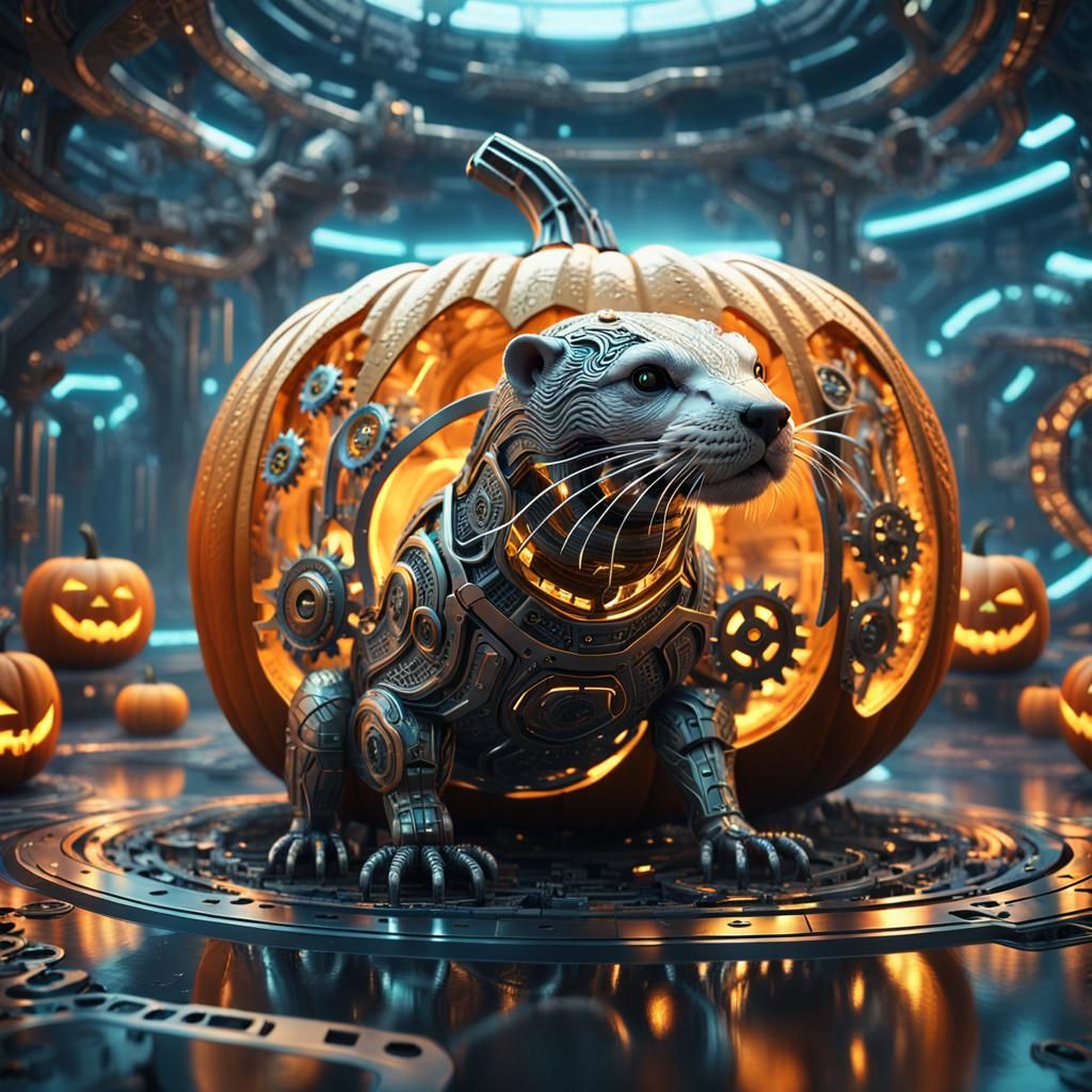 Sci-Fi Pumpkin Otter Concept Art in 8K