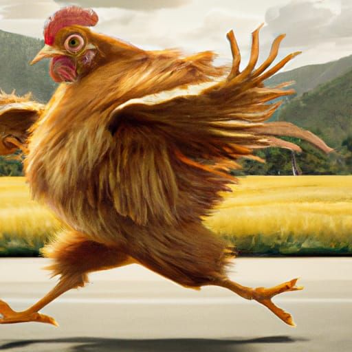 High-Speed Chicken Crosses Road in Detailed Motion