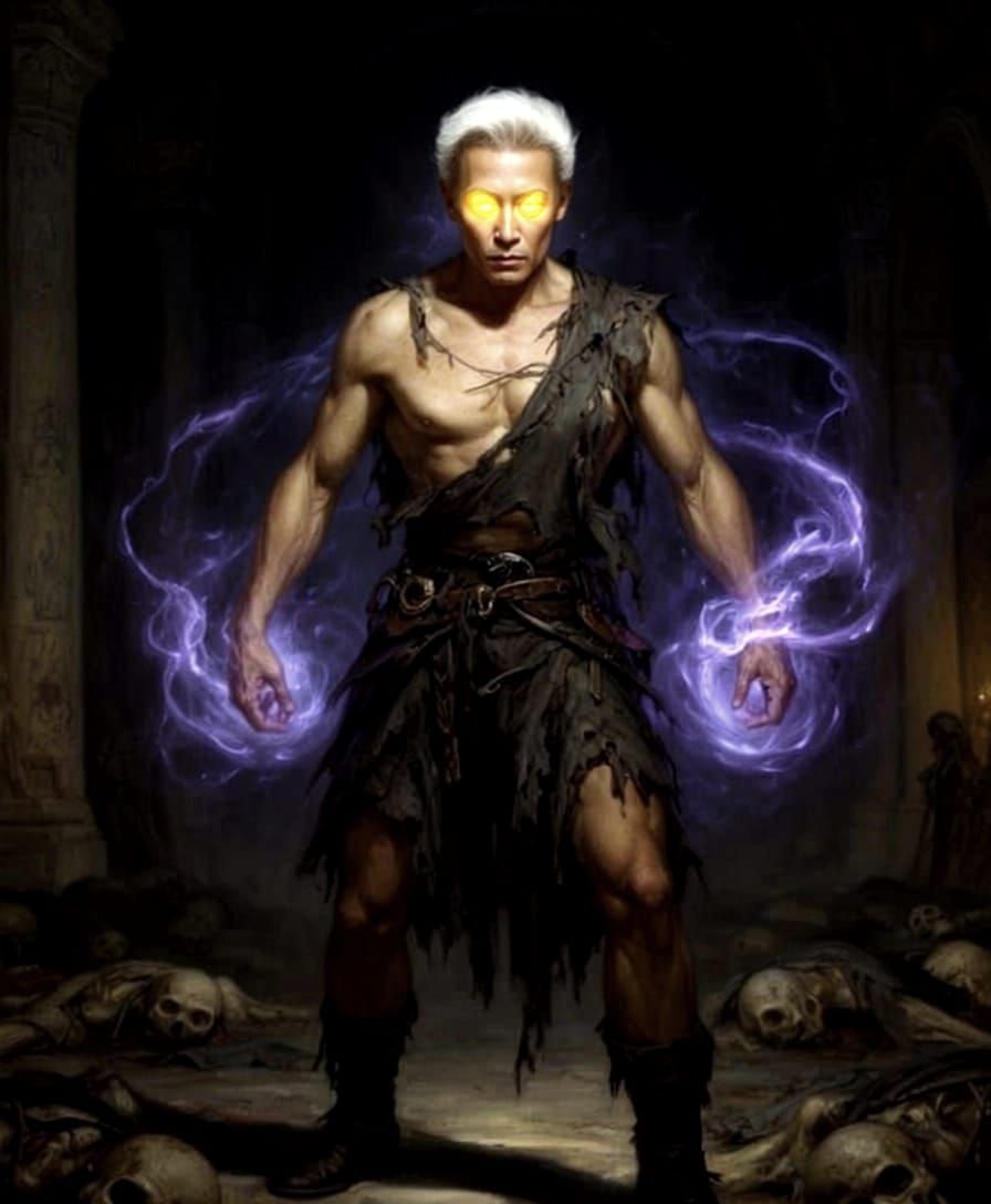 Warlock Warrior in Dark Monastery Oil Painting