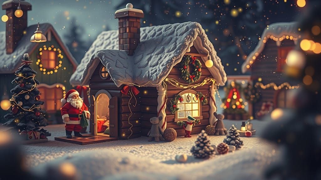 Whimsical Christmas House Scene in Storybook Style