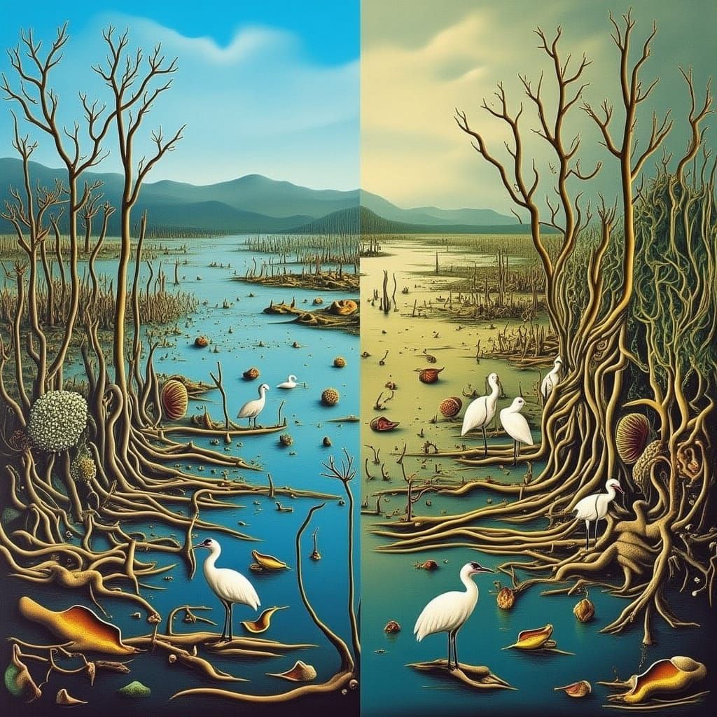 Contrasting Wetlands in Environmental Art Style