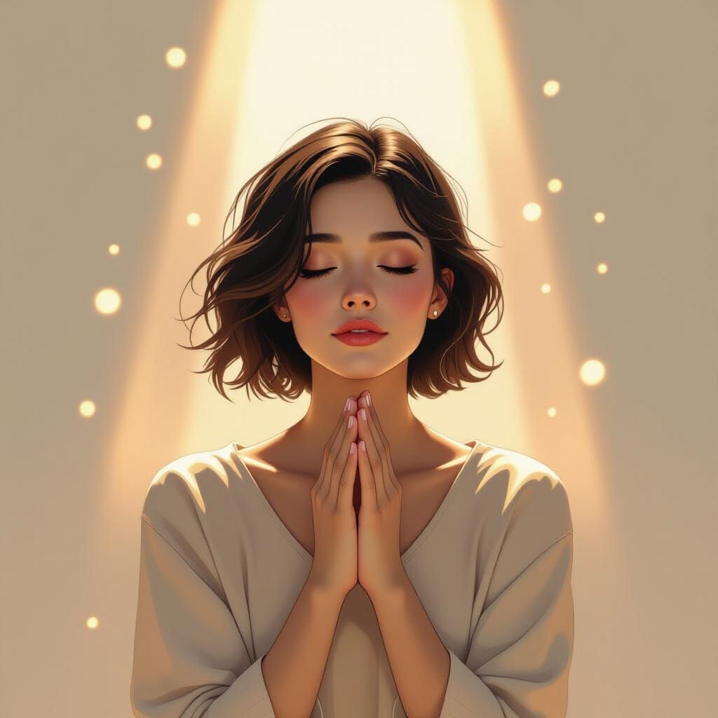 Person Praying in Ethereal Digital Art Style