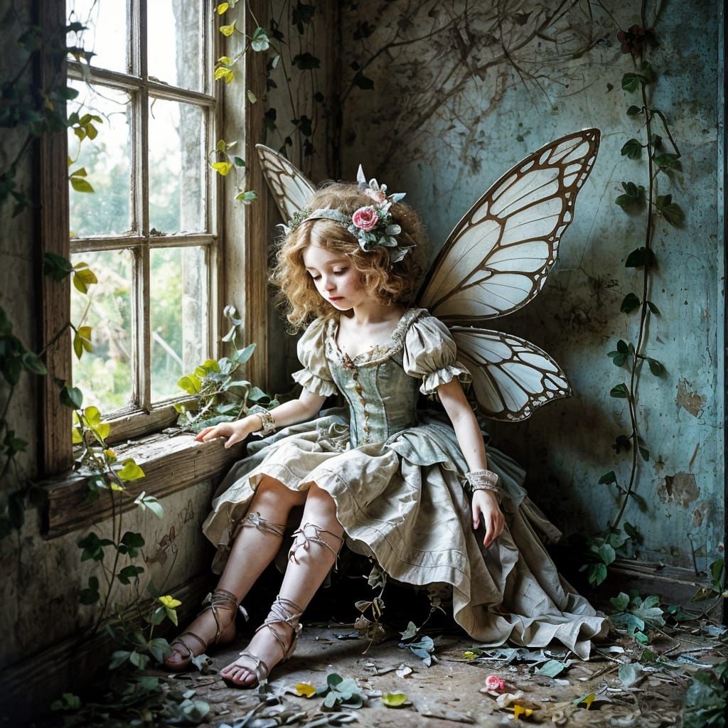 Broken Porcelain Fairy in Overgrown Dollhouse