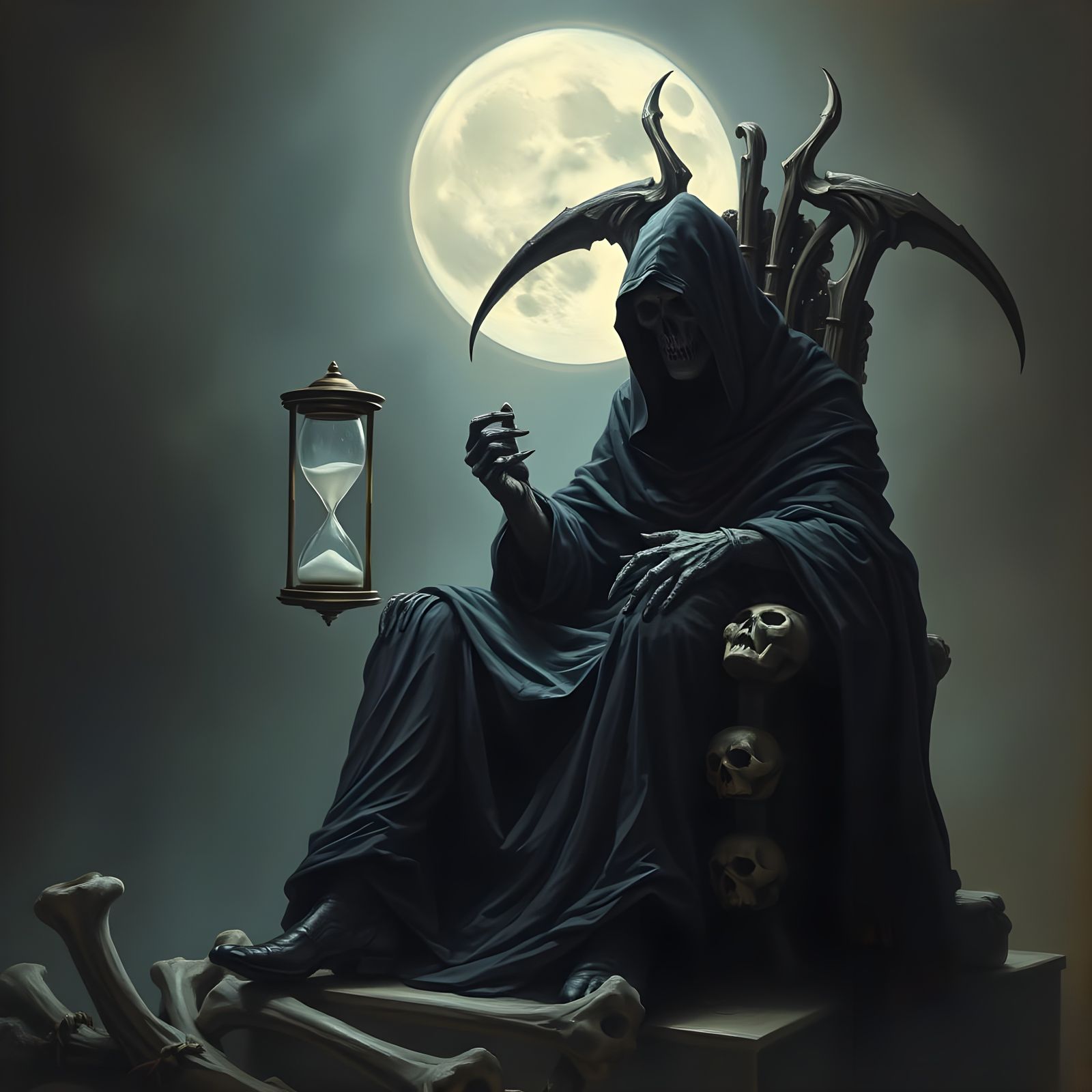 Grim Reaper's Melancholy on Bone Throne