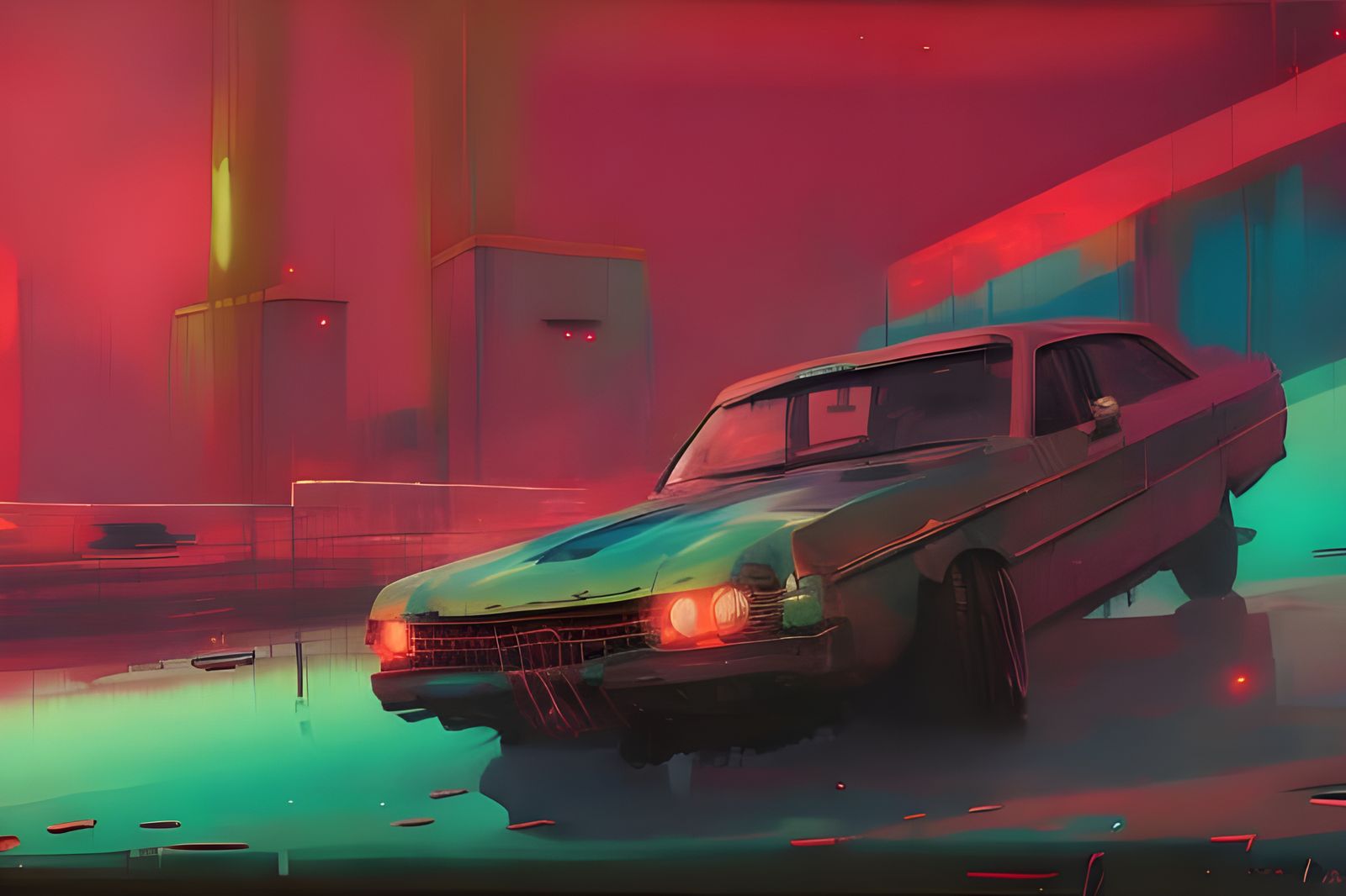 Atompunk Muscle Car in Retro-Futuristic Style