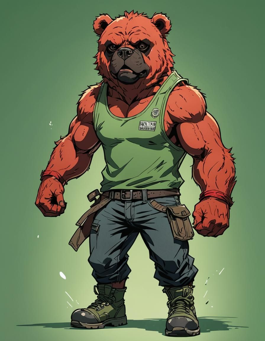 Anime Style Bear Kin Pugilist in Combat Gear