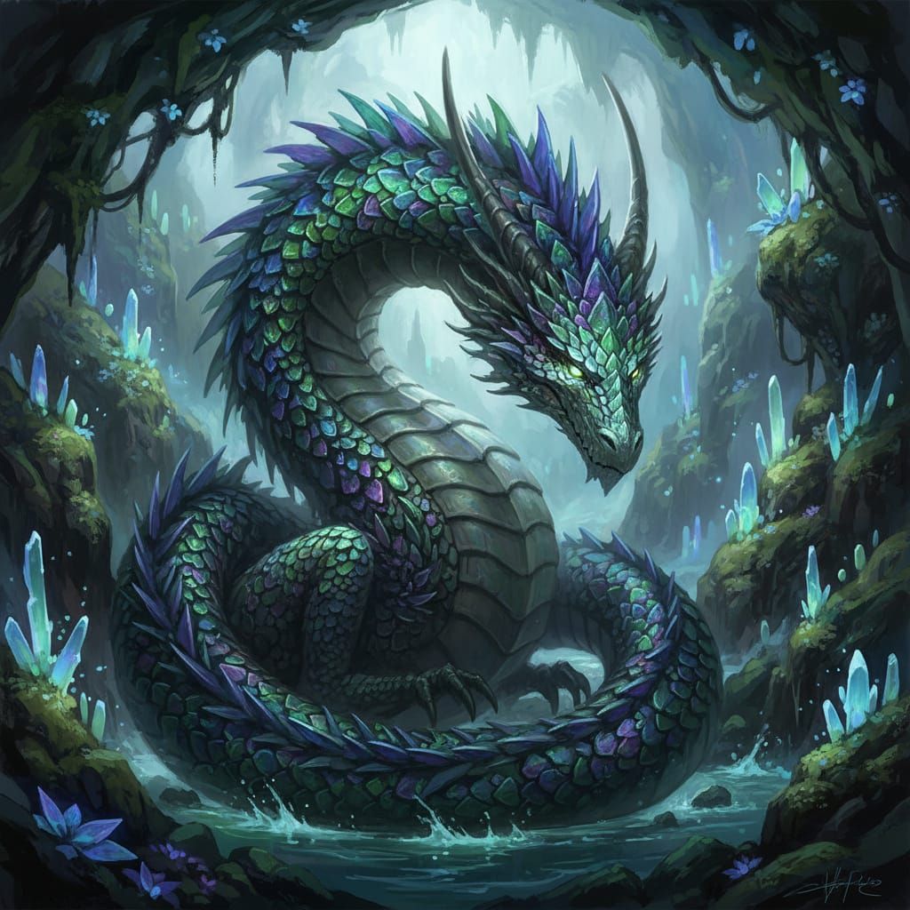 Ancient Sea Glass Dragon Guarding Hidden Cove