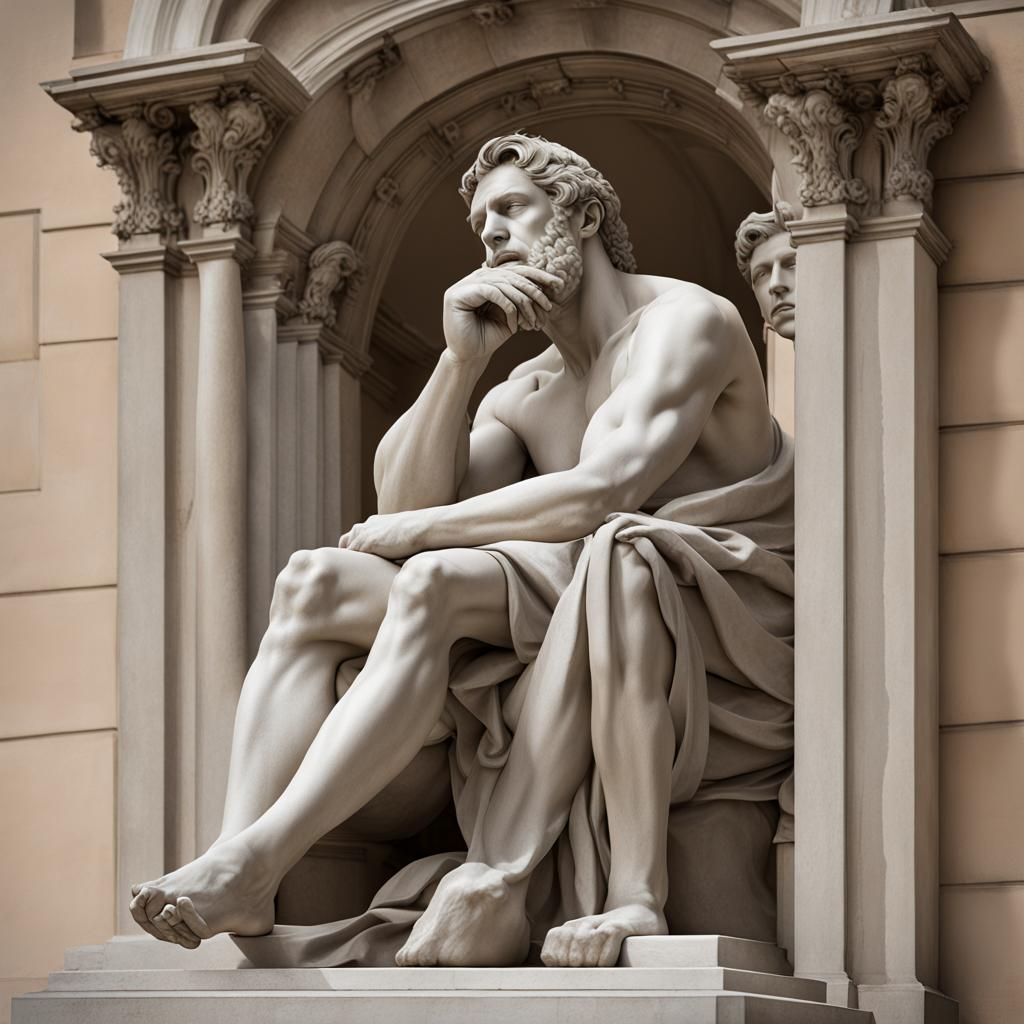 Stoic Philosopher Sculpture Contemplating the Sea