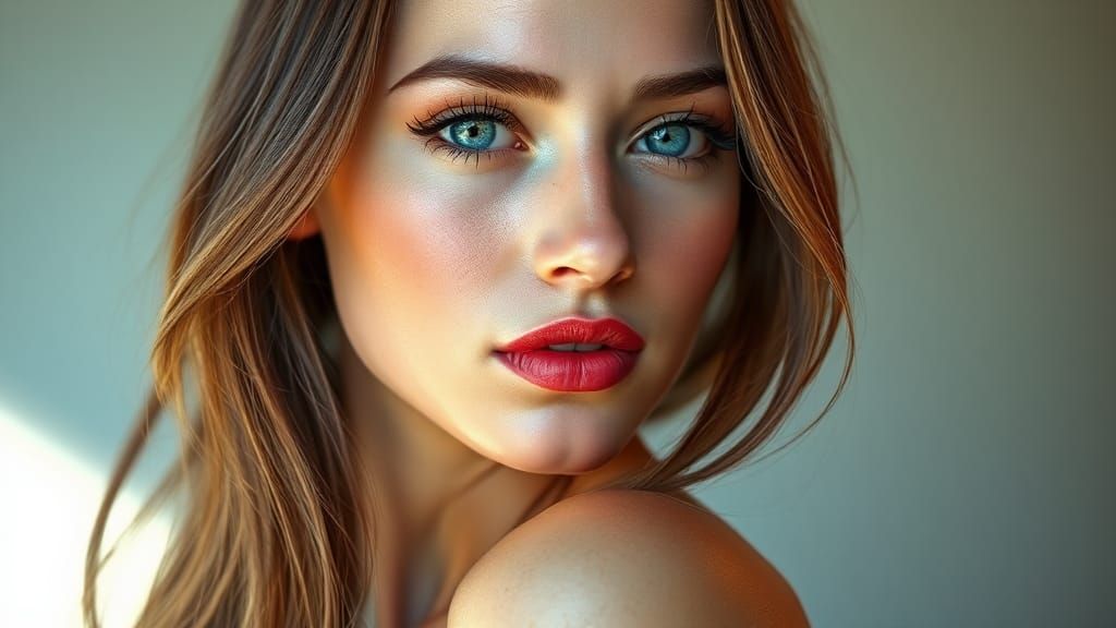 Gorgeous Woman Portrait with Luminous Skin, Digital Art