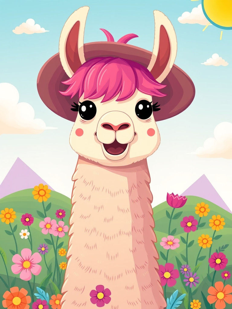 Whimsical Llama Illustration in Playful Colors