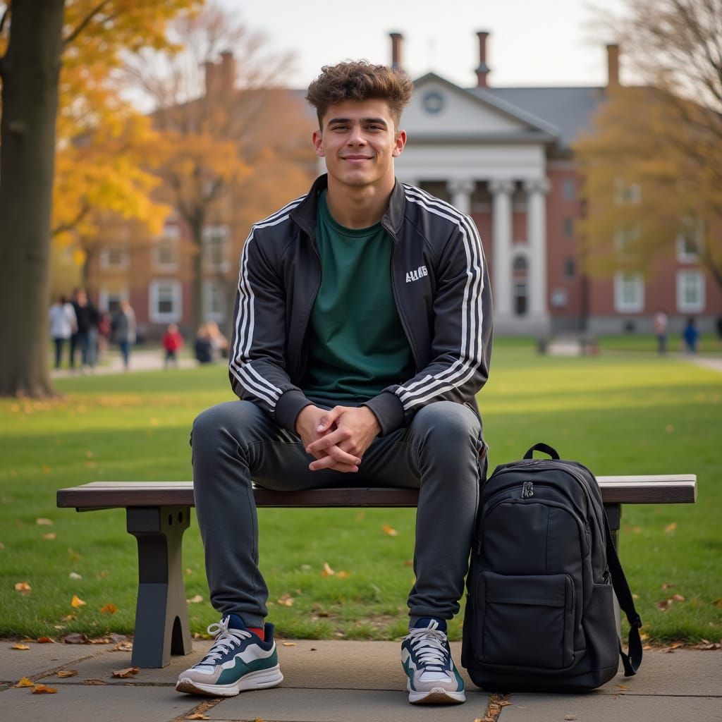 Hyper Realistic Portrait of Young Man on University Quad
