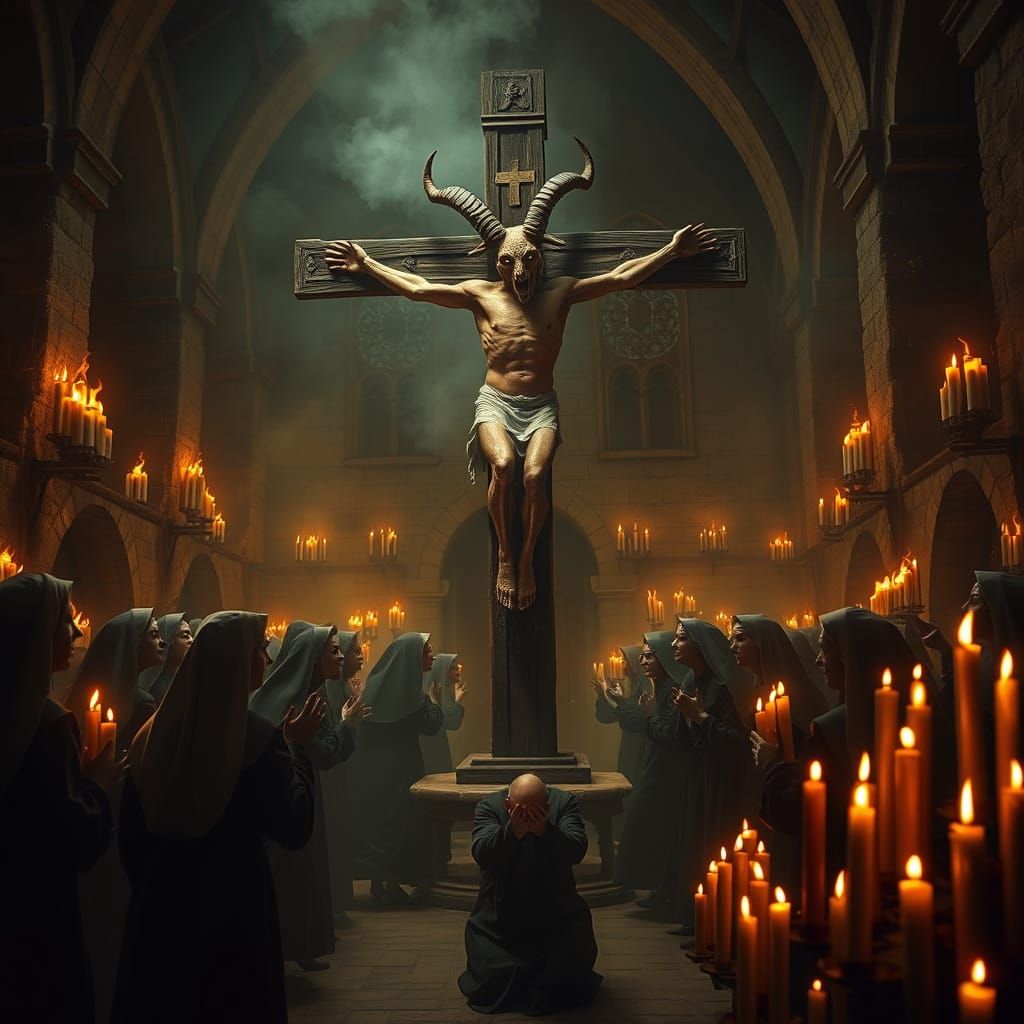 Dark Convent Inferno: Evil Goat-Human Figure Tormented