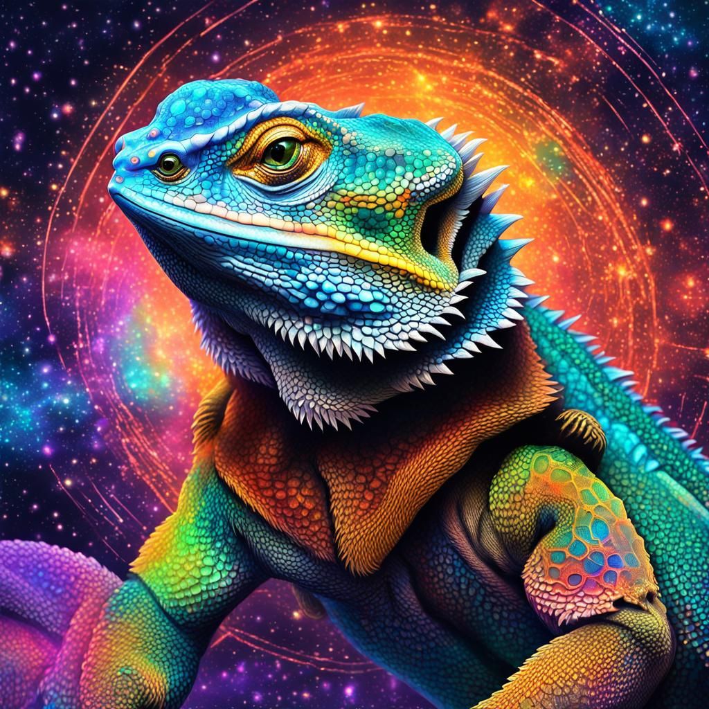 Bearded Dragon in Holographic Cosmic Illustration