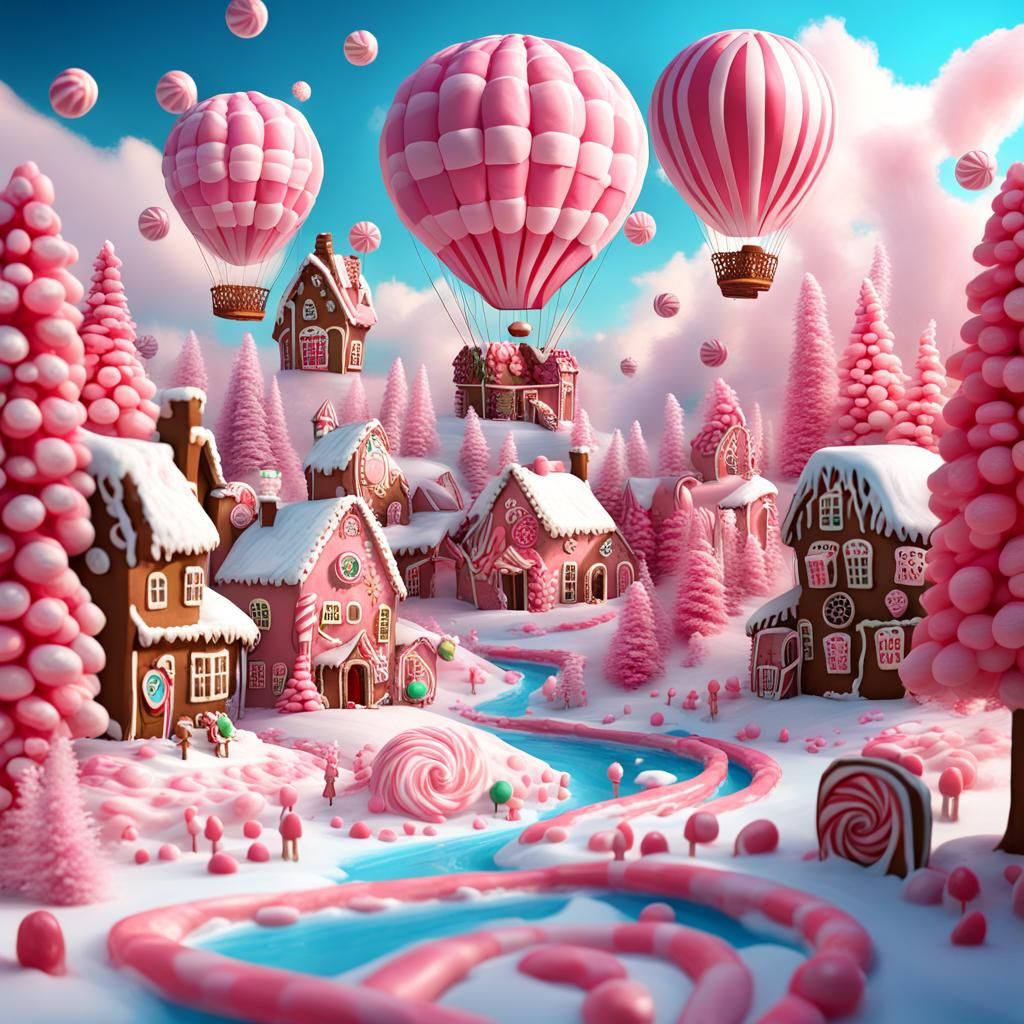 Candy Wonderland with Chocolate River, Matte Painting