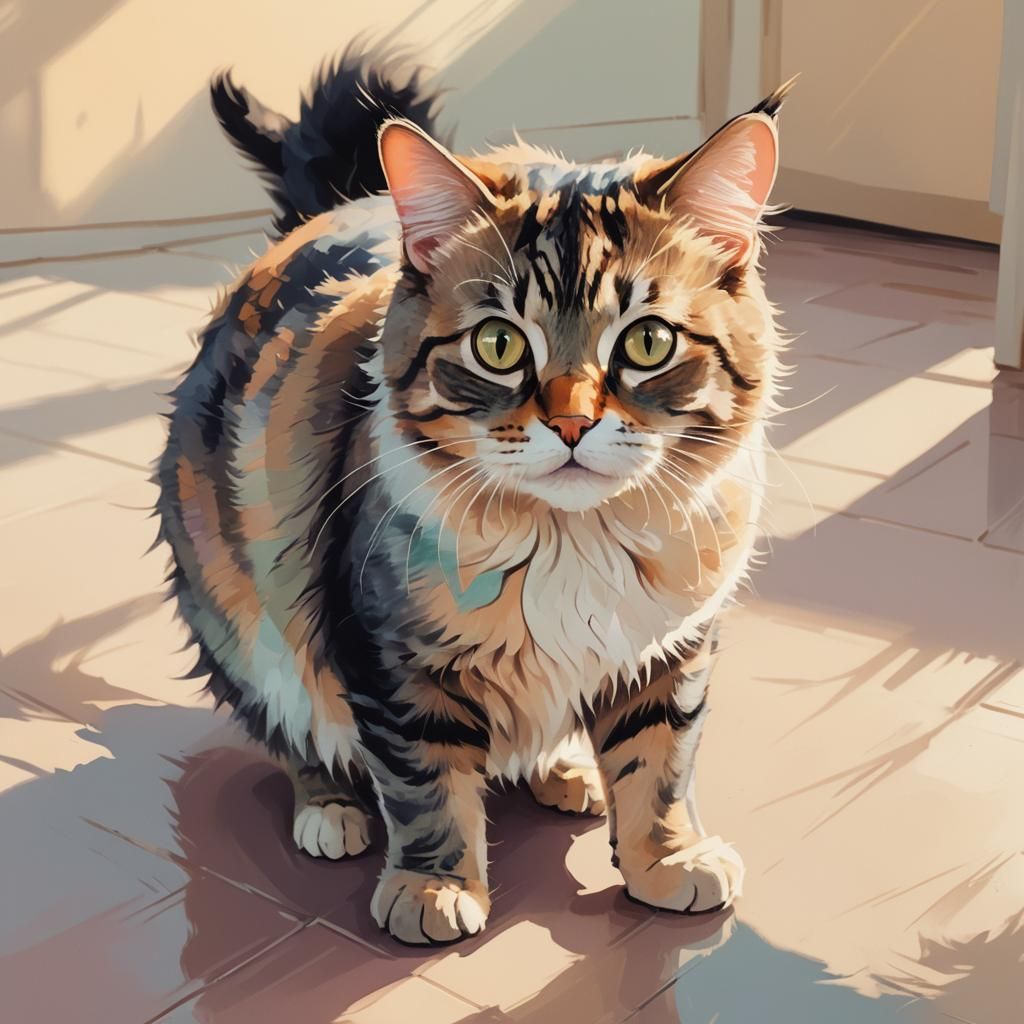 Cat and Shadow in Whimsical Digital Art