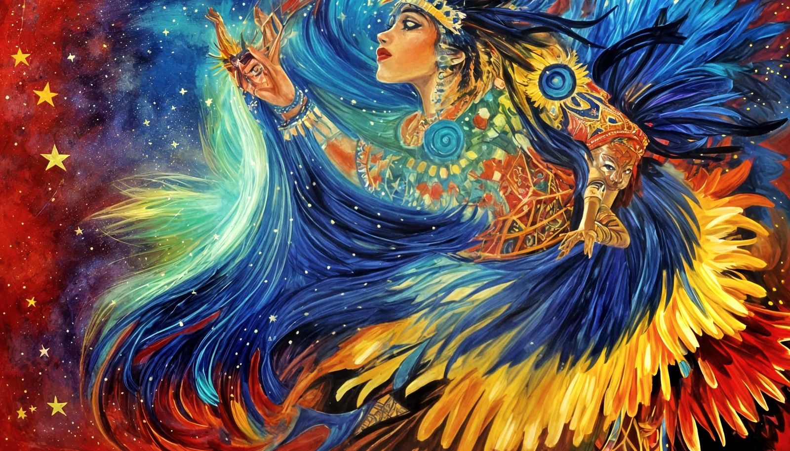 Jazz Witch Dancing Under Starlight in Primitivism Style