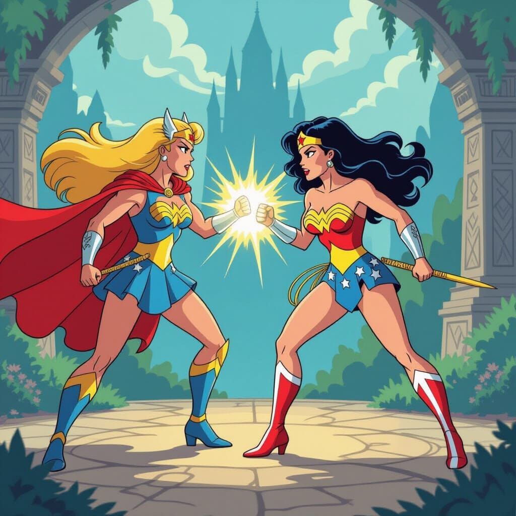 She-Ra vs Wonder Woman in Filmation Style