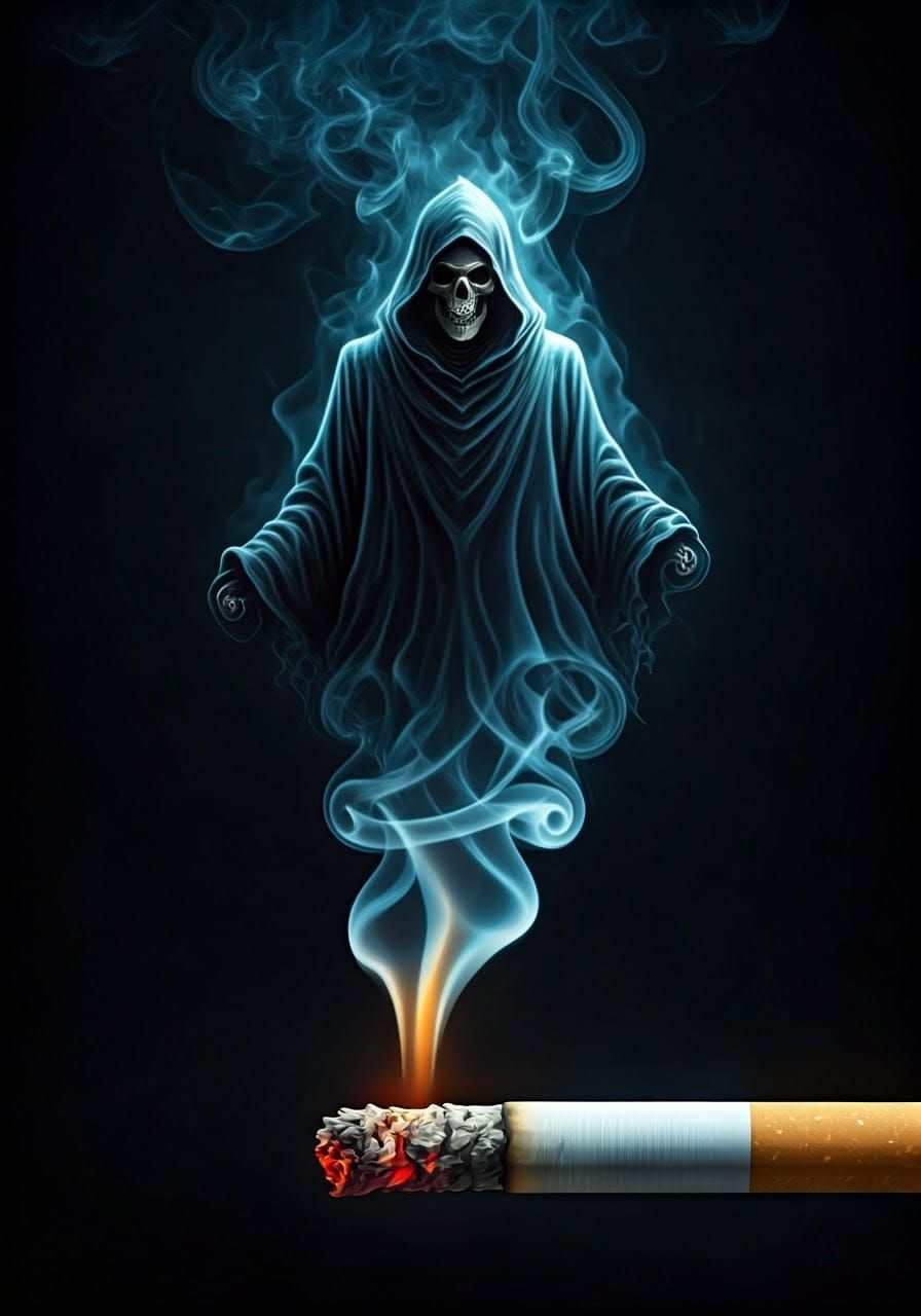 Ethereal Grim Reaper Born from Cigarette Smoke