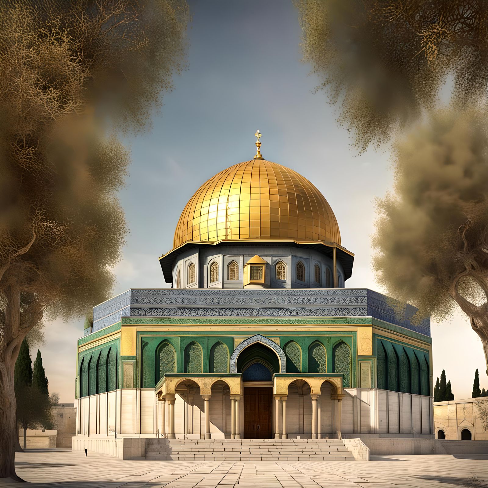Al Aqsa Mosque: Golden Dome in Hyperrealistic Digital Art