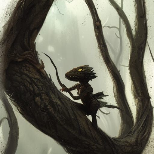 Sinister Snake on Branch, Dark Fantasy Art