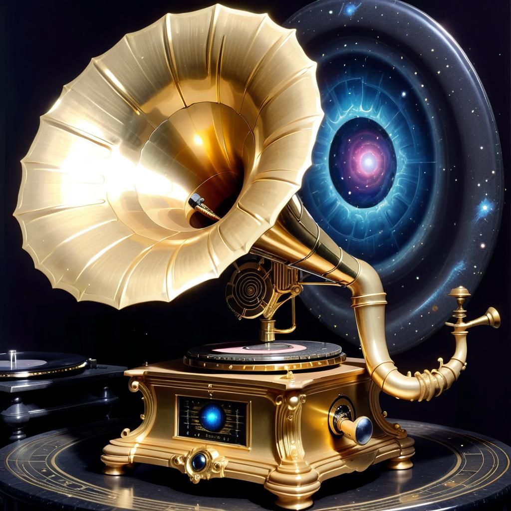 Gilded Gemstone Gramophone in Giger Style