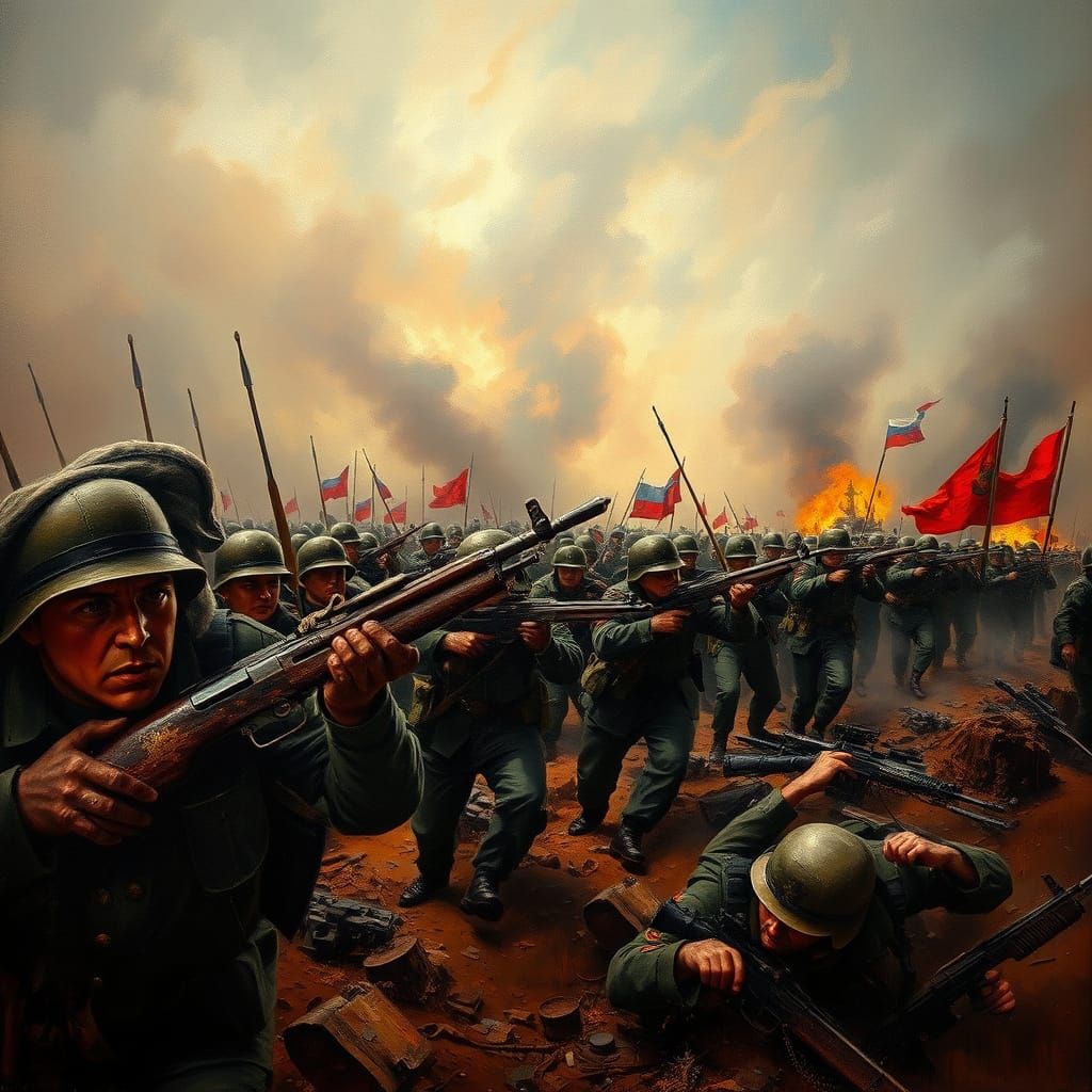 WW2 Russian Victory Oil Painting