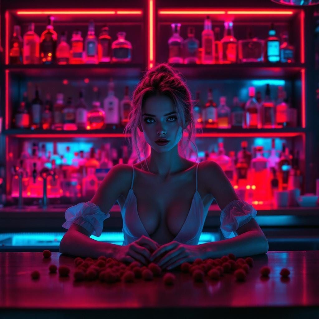 Woman at Neon Bar, in Style of Sargent and Hopper