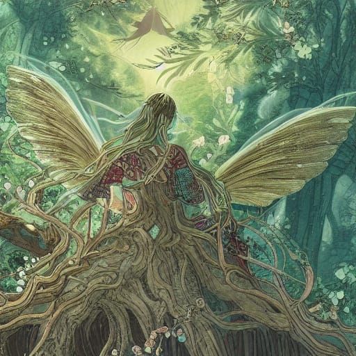 Ethereal Fairy Over Mystical Glowing Tree