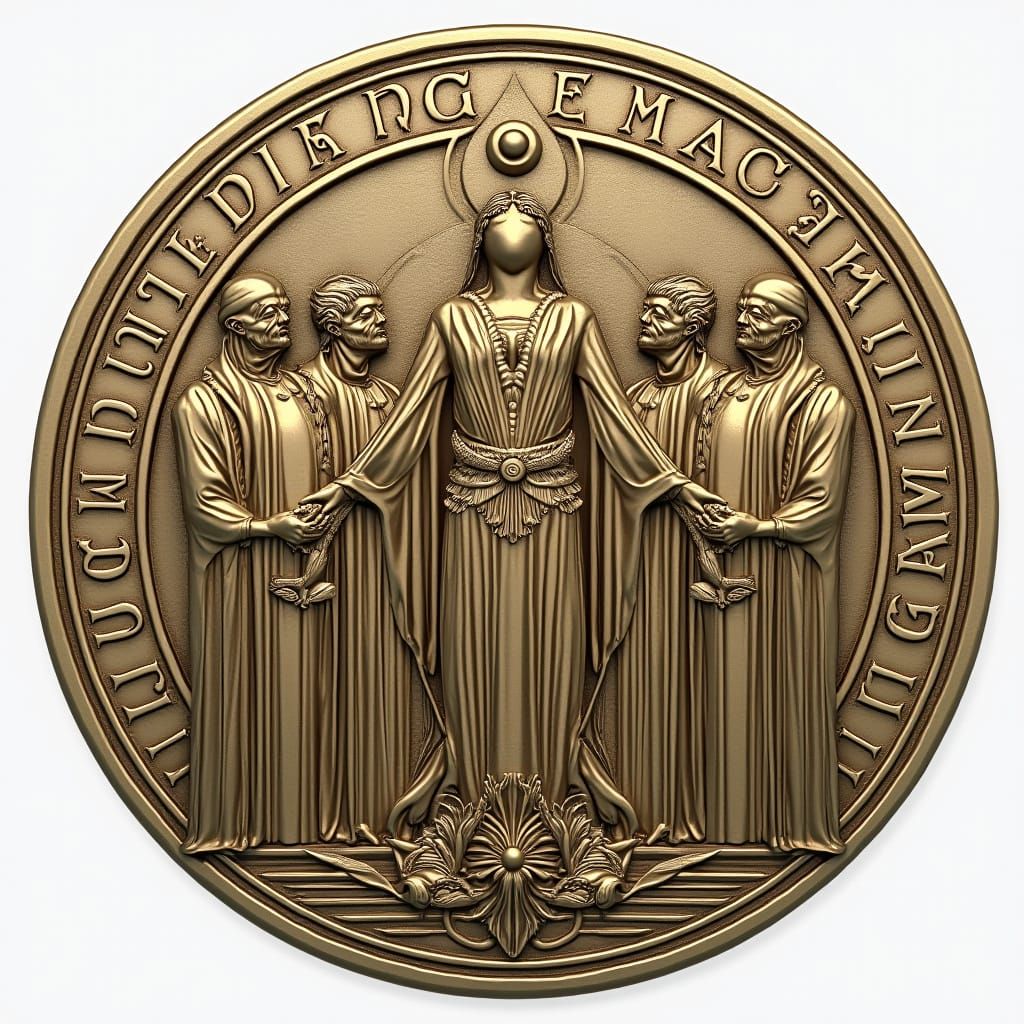 Surreal Goddess Emblem in Futuristic Art Nouveau Style