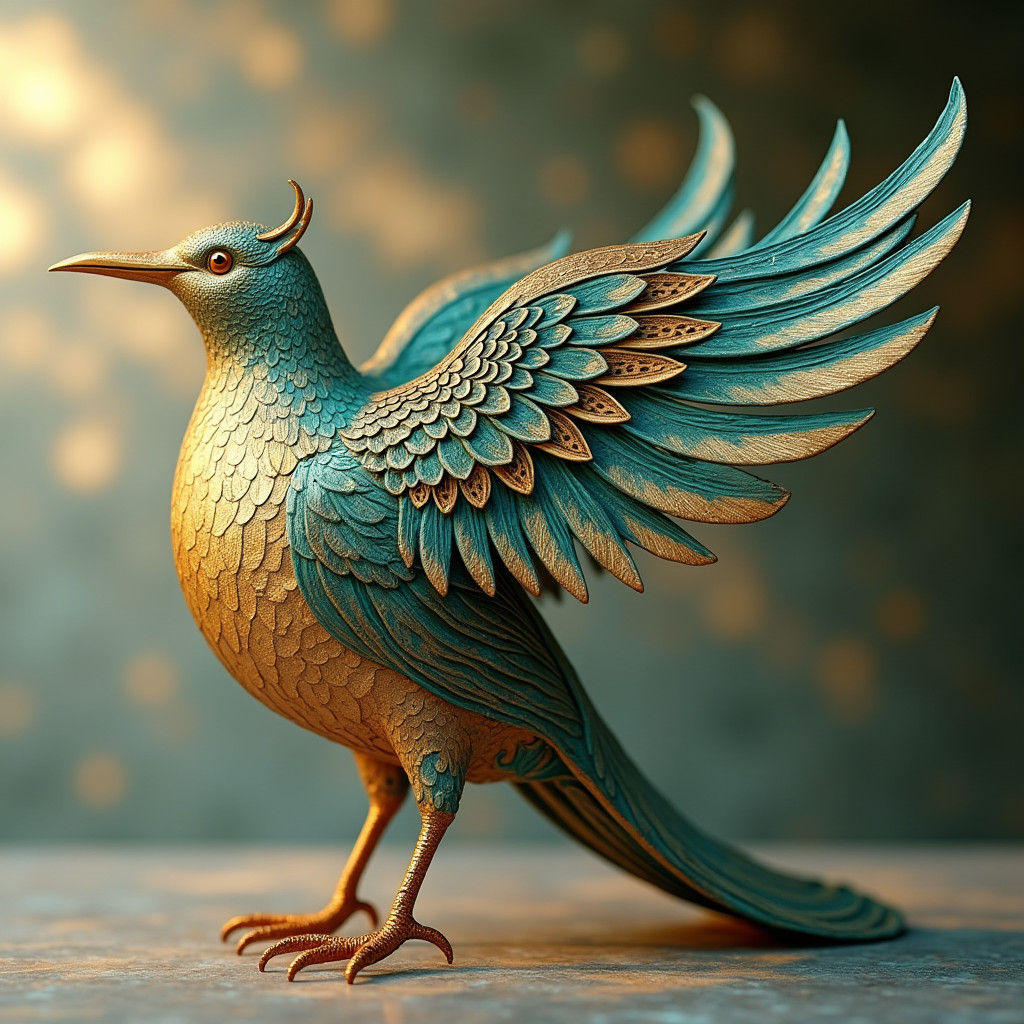 Art Nouveau Bird Sculpture with Iridescent Feathers